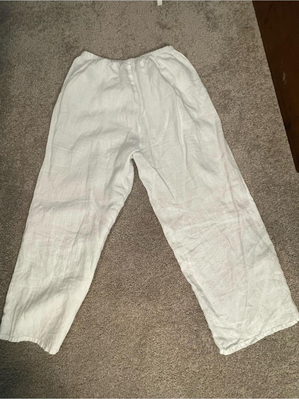 Flax White Elastic Waist Linen Pants